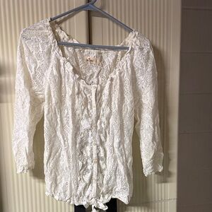 Hollister White Lace Button-Front Blouse